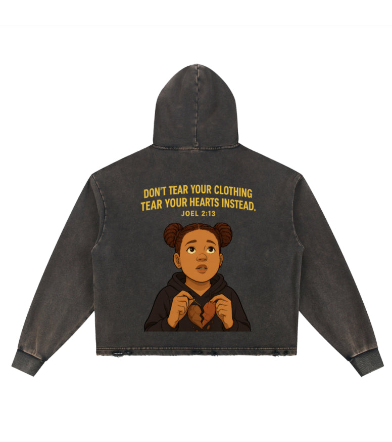 Vintage Custom Washed Frayed-Hem Hoodie + Animation