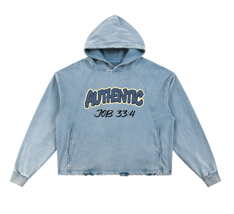 Vintage Custom Washed Frayed-Hem Hoodie Without Animation