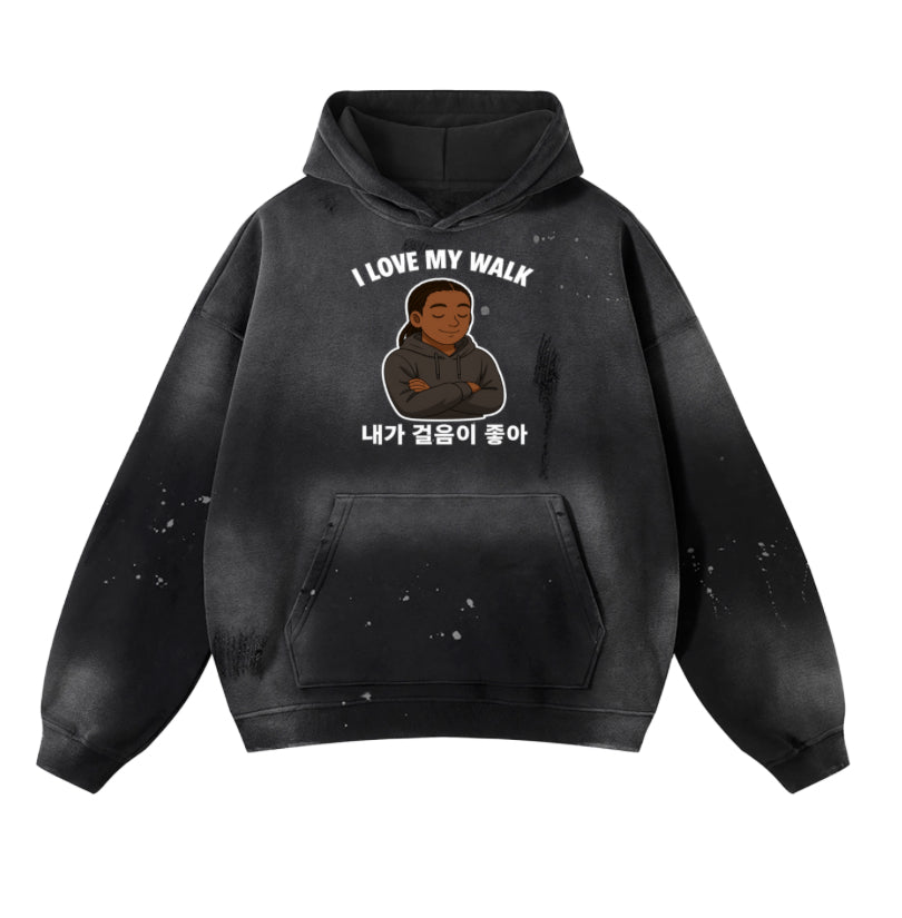 Vintage Washed Frayed Custom Fleece Hoodie