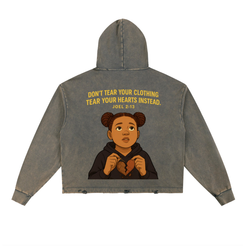 Vintage Custom Washed Frayed-Hem Hoodie + Animation