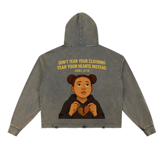Vintage Custom Washed Frayed-Hem Hoodie + Animation