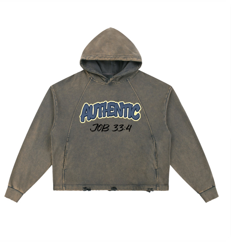 Vintage Custom Washed Frayed-Hem Hoodie Without Animation
