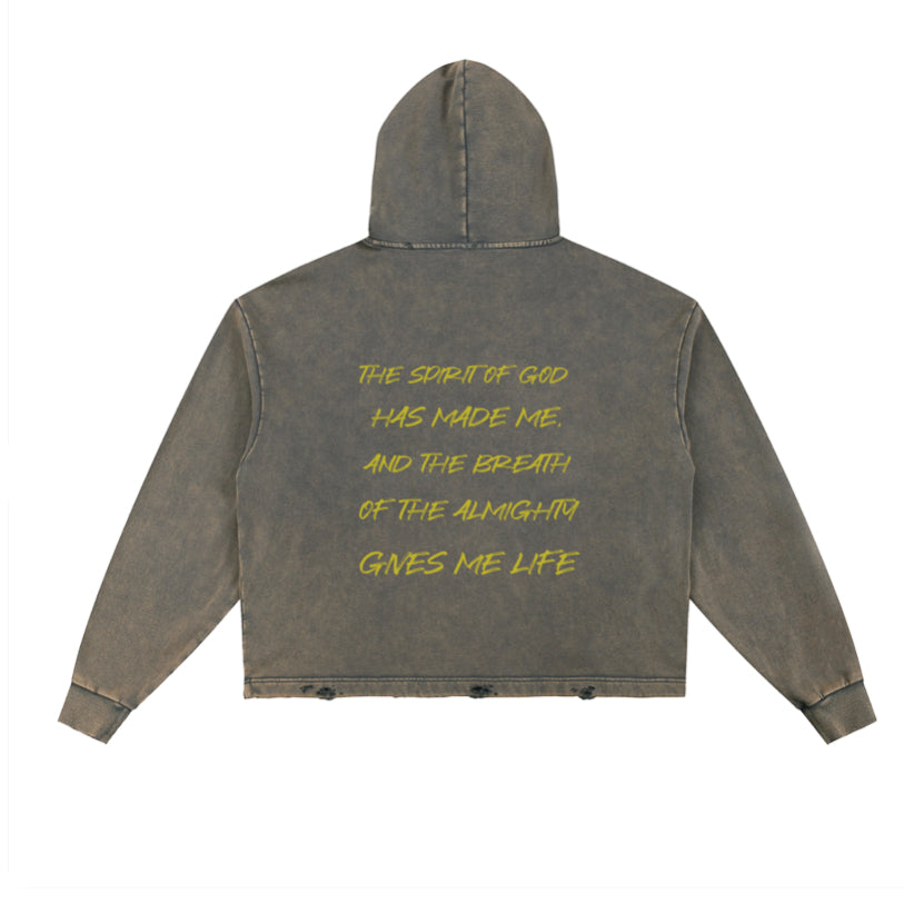 Vintage Custom Washed Frayed-Hem Hoodie Without Animation