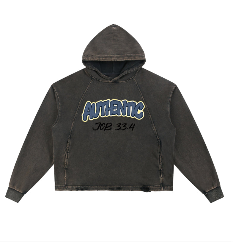 Vintage Custom Washed Frayed-Hem Hoodie Without Animation