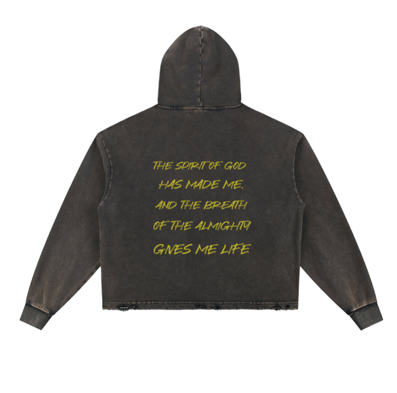 Vintage Custom Washed Frayed-Hem Hoodie Without Animation