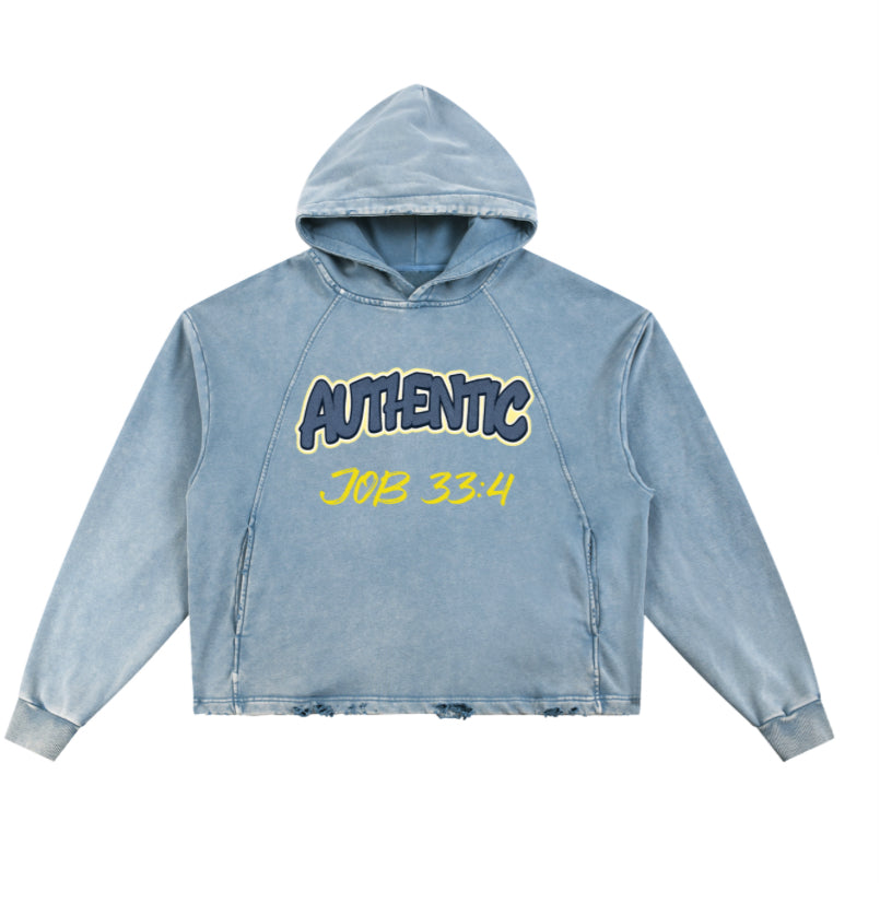 Vintage Custom Washed Frayed-Hem Hoodie Without Animation