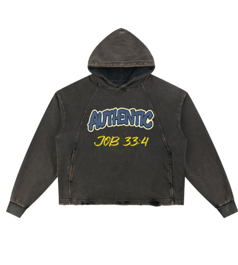 Vintage Custom Washed Frayed-Hem Hoodie Without Animation