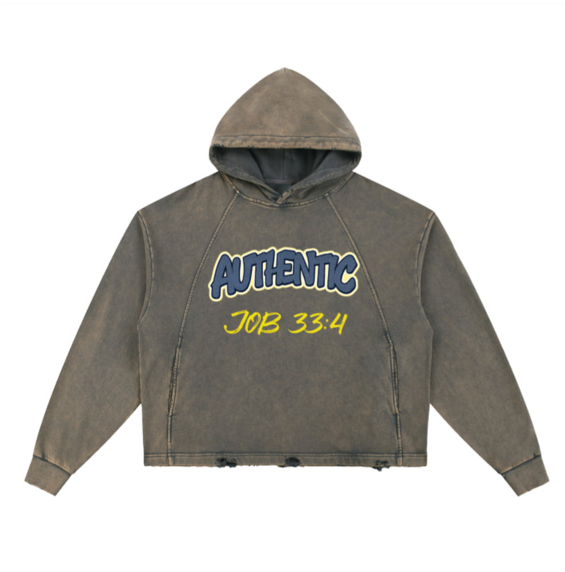 Vintage Custom Washed Frayed-Hem Hoodie Without Animation