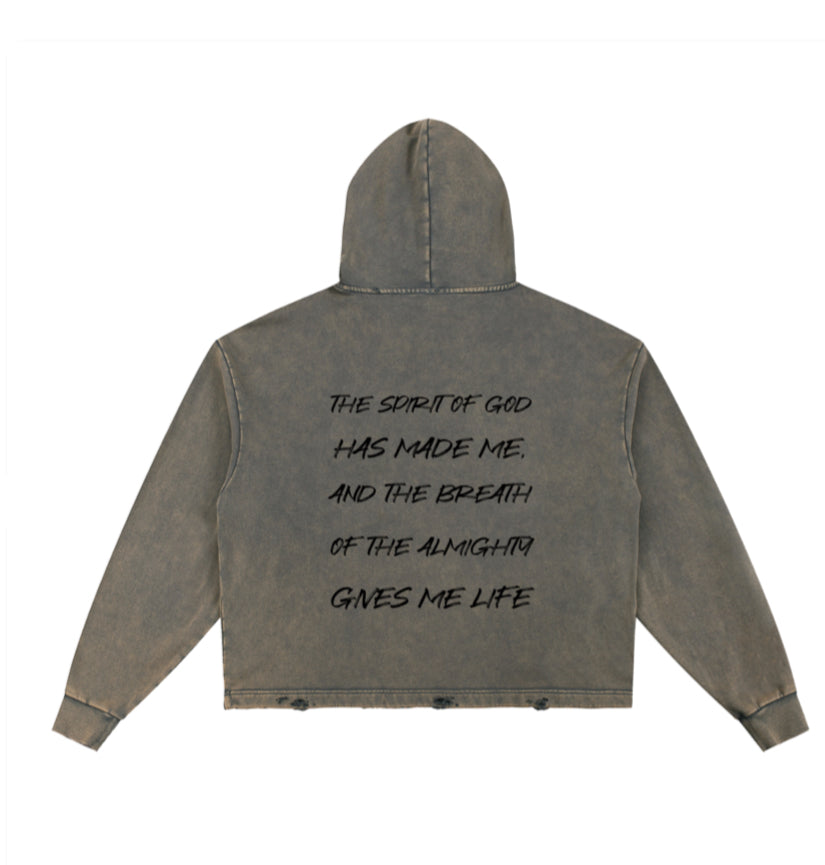 Vintage Custom Washed Frayed-Hem Hoodie Without Animation