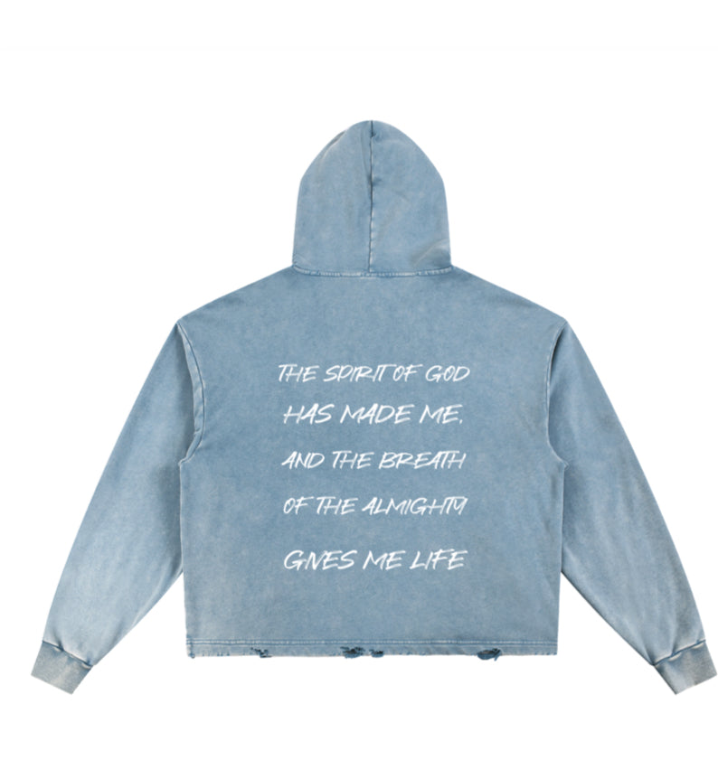 Vintage Custom Washed Frayed-Hem Hoodie Without Animation