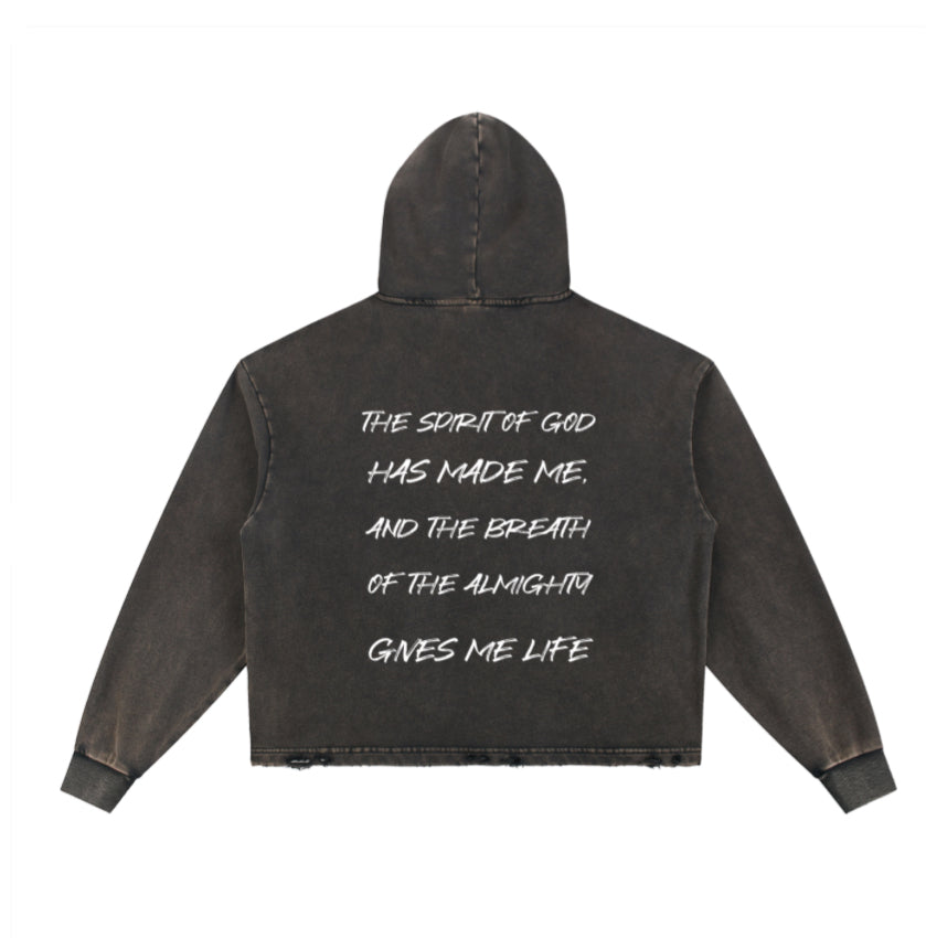 Vintage Custom Washed Frayed-Hem Hoodie Without Animation