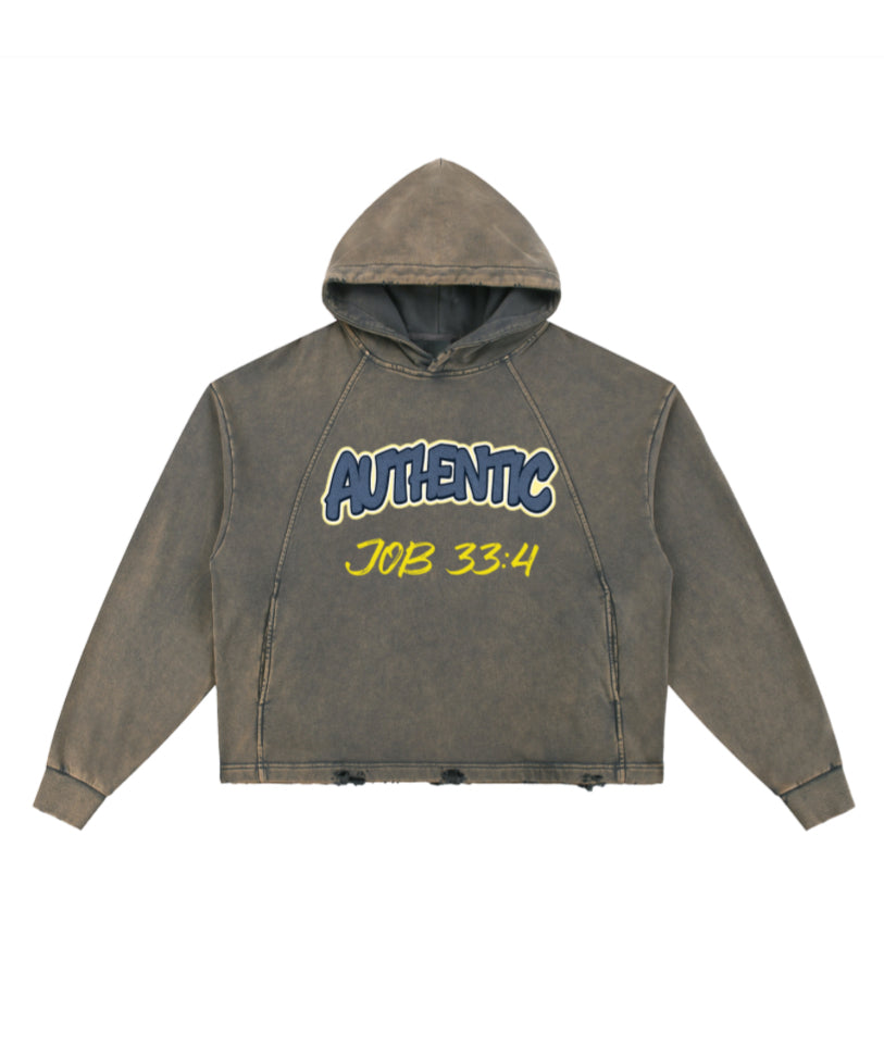 Vintage Custom Washed Frayed-Hem Hoodie Without Animation