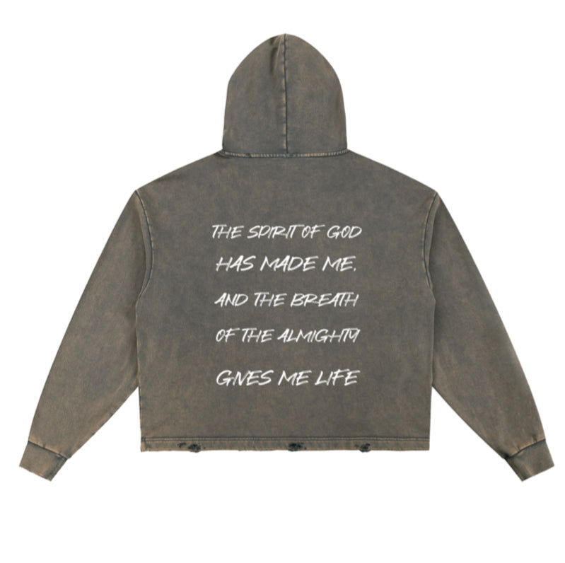 Vintage Custom Washed Frayed-Hem Hoodie Without Animation