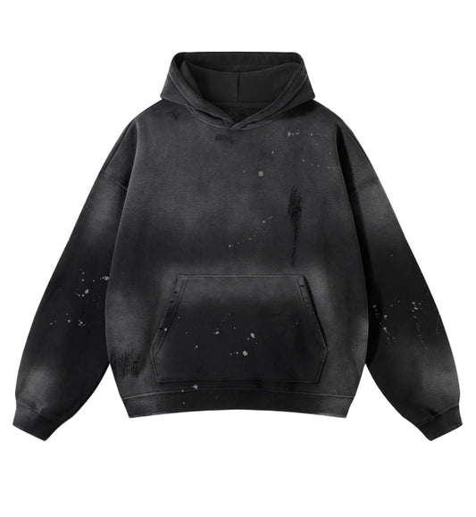 Vintage Washed Frayed Custom Fleece Hoodie + No Animation in Front