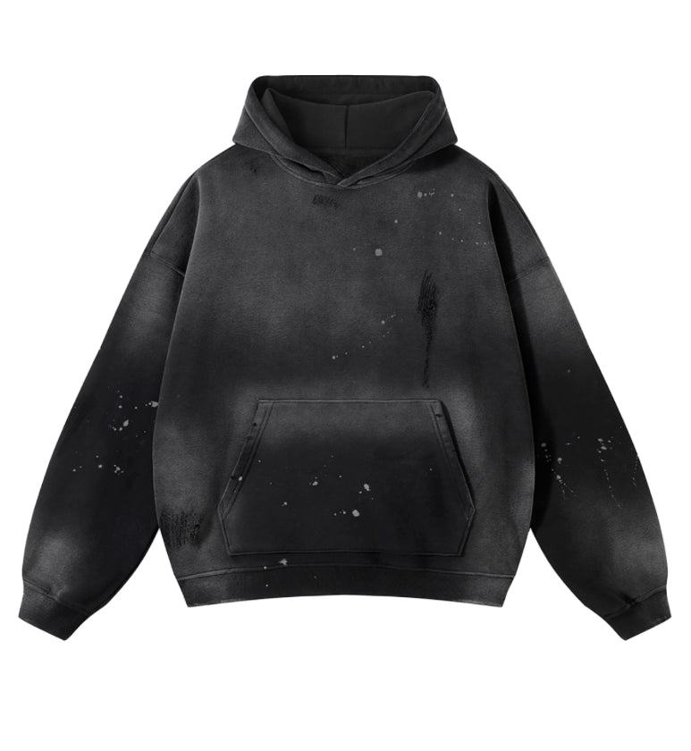 Vintage Washed Frayed Custom Fleece Hoodie + No Animation in Front