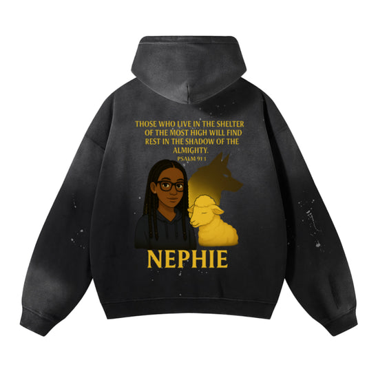 Vintage Washed Frayed Custom Fleece Hoodie + No Animation in Front