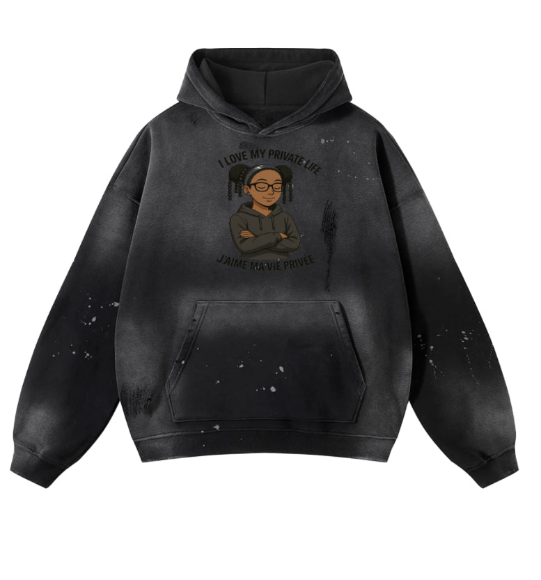 Vintage Washed Frayed Custom Fleece Hoodie